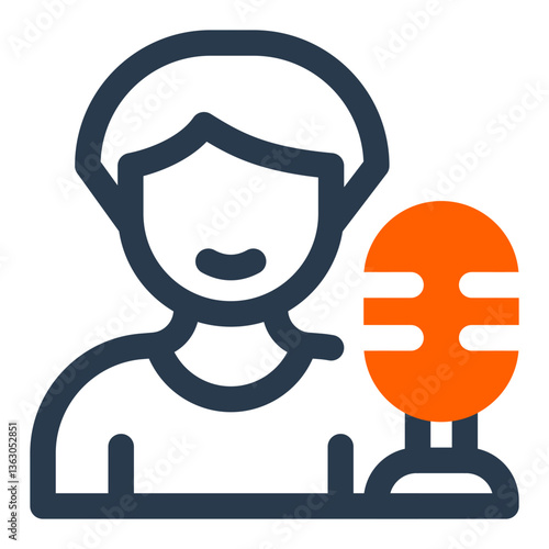 Podcaster Icon with Person and Recording Microphone