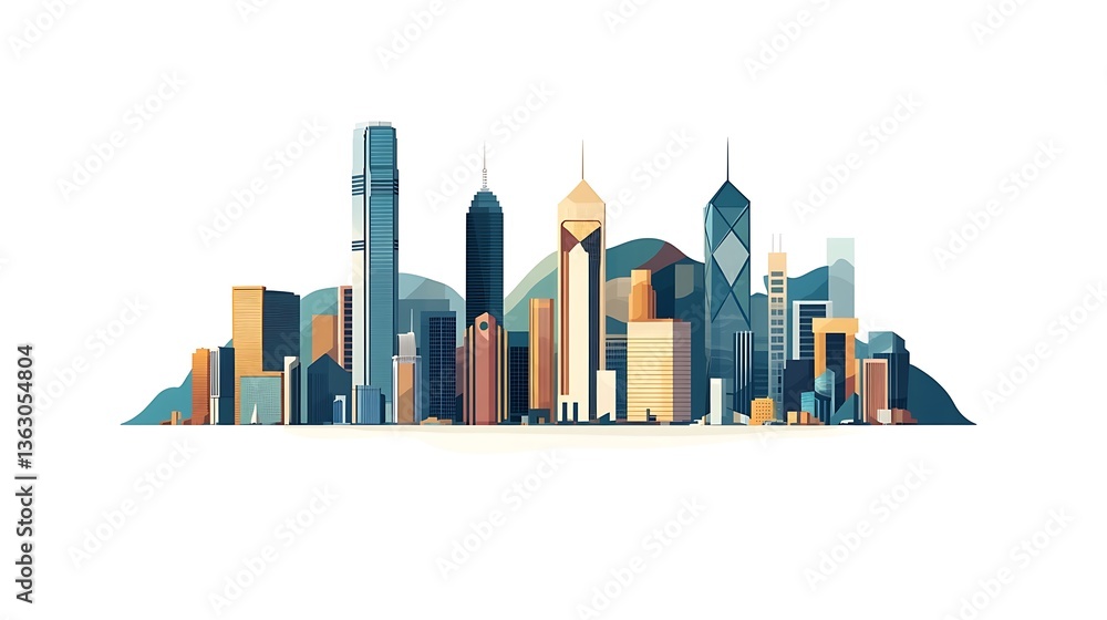 Obraz premium Vibrant Cityscape Illustration: A Modern Metropolis at Dawn AI Generated