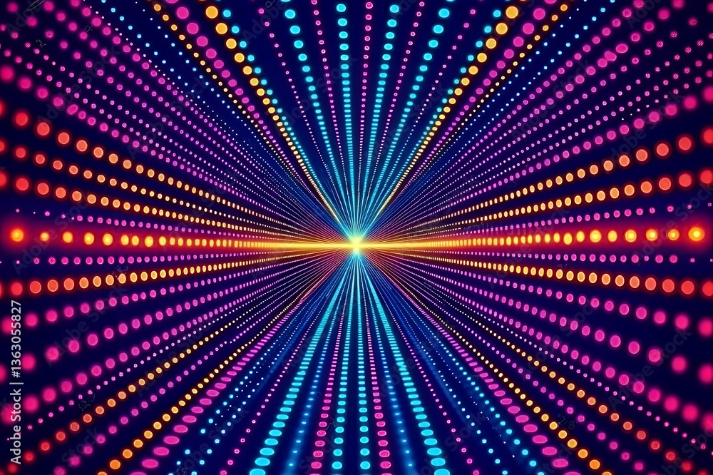 Obraz premium Vivid Colorful Neon Lights Tunnel Abstract Background Digital Art