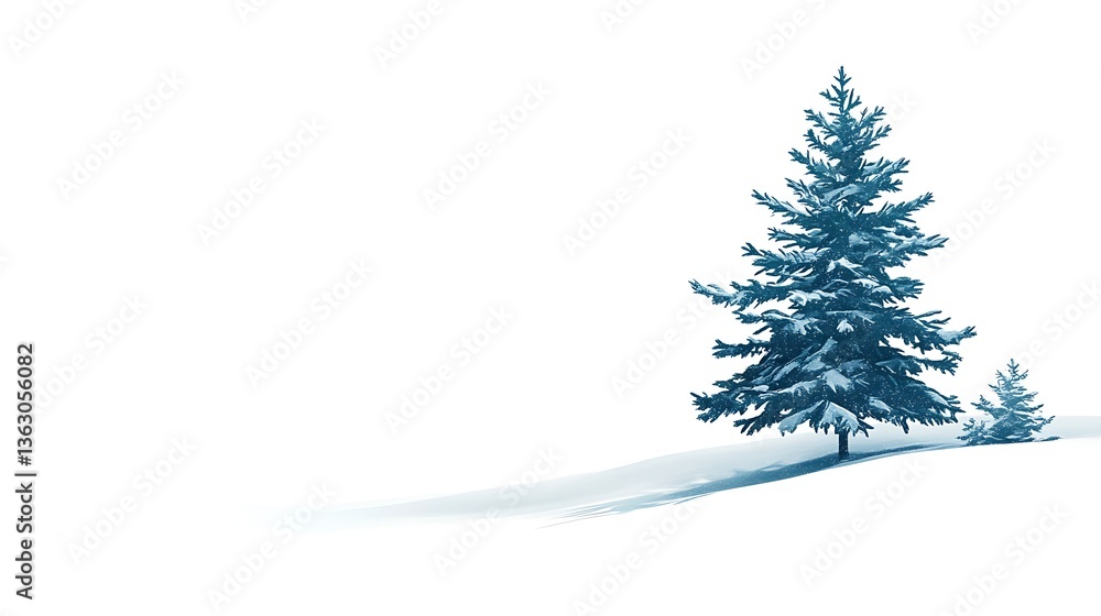 Obraz premium Winter's Embrace: A Digital Painting of Snow-Covered Evergreens AI Generated