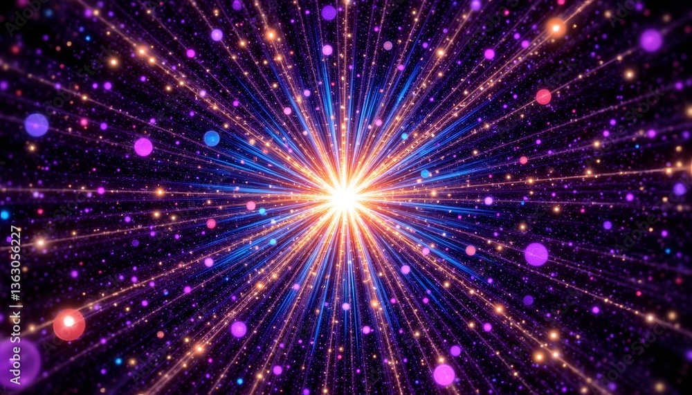 Fototapeta premium A mesmerizing digital artwork featuring a kaleidoscope of rotating colored spots, creating a 3D surreal illustration filled with sacred geometry, mysterious psychedelic patterns