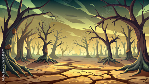 cursed forest where dead branches crackle underfoot and the air feels heavy with dread