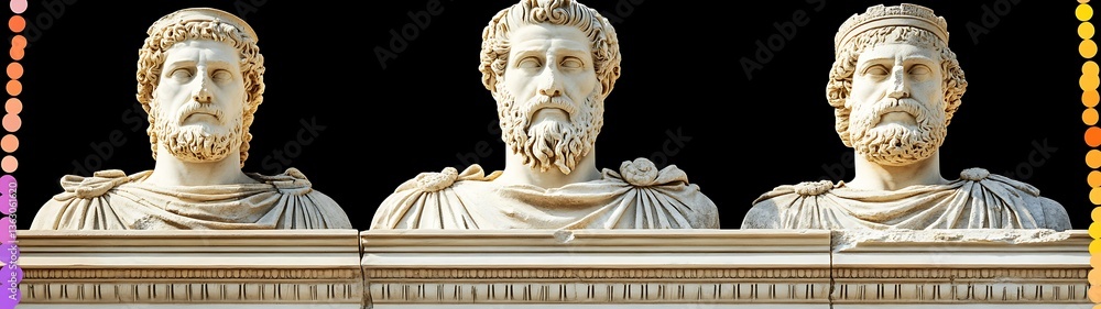 Obraz premium Three ancient statues of classical men carved in marble