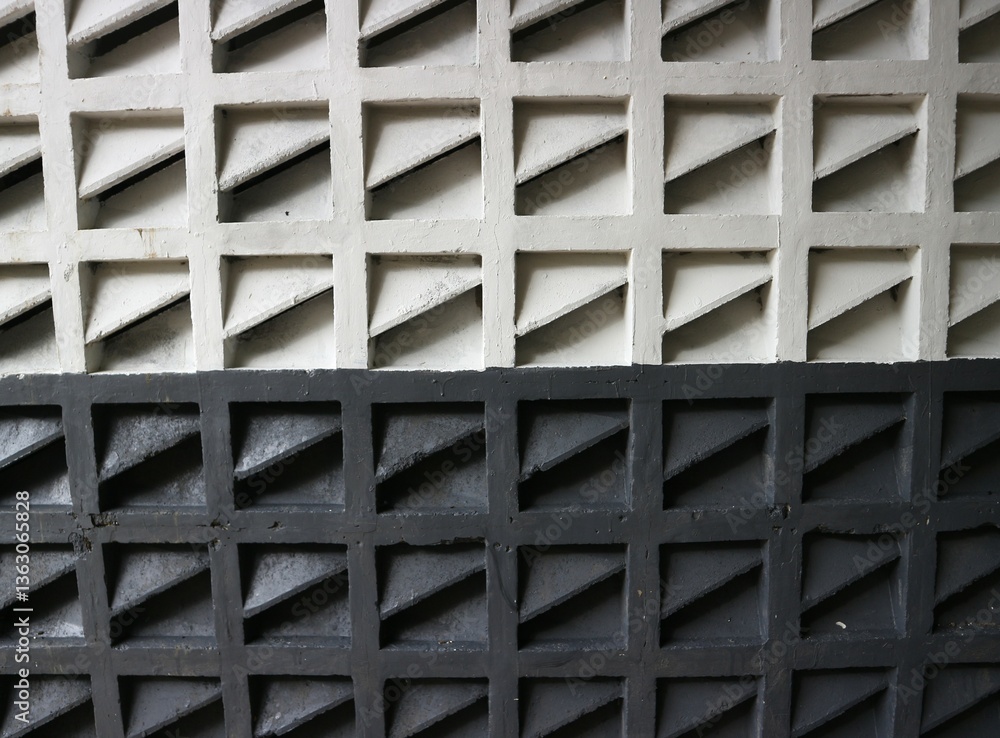 Black and White Abstract Geometric Pattern of Architectural Structure, Symmetrical Grid Design with Light and Shadow Contrast, Minimalist Modern Architecture, Industrial Aesthetic Black and White Abstract Geometric Pattern of Architectural Structure, Symmetrical Grid Design with Light and Shadow Contrast, Minimalist Modern Architecture, Industrial Aesthetic