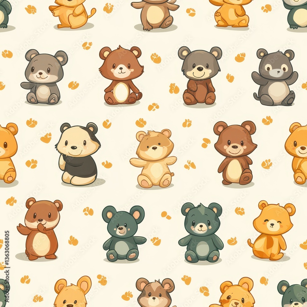 Fototapeta premium seamless Adorable collection of soft teddy bears in various poses and colors creating a heartwarming and cozy atmosphere