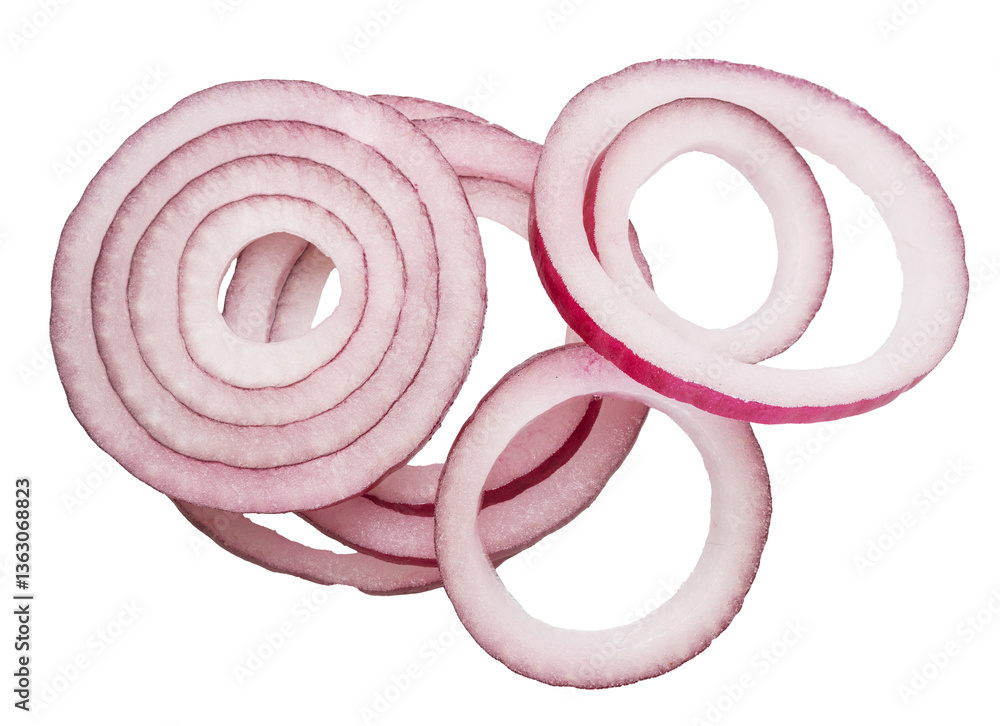 Fresh red onion rings isolated on white background. File contains clipping paths. Fresh red onion rings isolated on white background. File contains clipping paths.