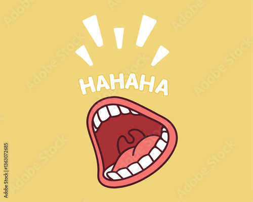 Cartoon Open Mouth Laughing with "HA AHA" Text Illustration