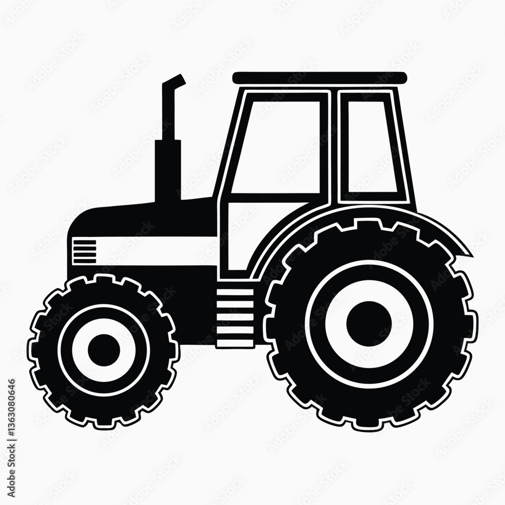tractor silhouette vector illustration, Tractor icon, Vector art, white background. tractor silhouette vector illustration, Tractor icon, Vector art, white background.