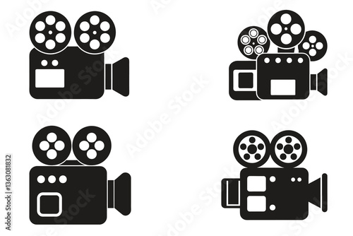 Vintage Movie Camera Icons Silhouette, Filmmaking Retro Video Camera Design, Video Camera Silhouette Vector Illustration