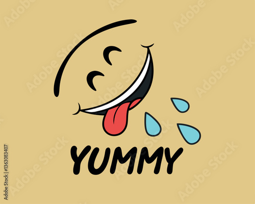 Delicious Yummy Face Licking Lips with Drool Cartoon Illustration