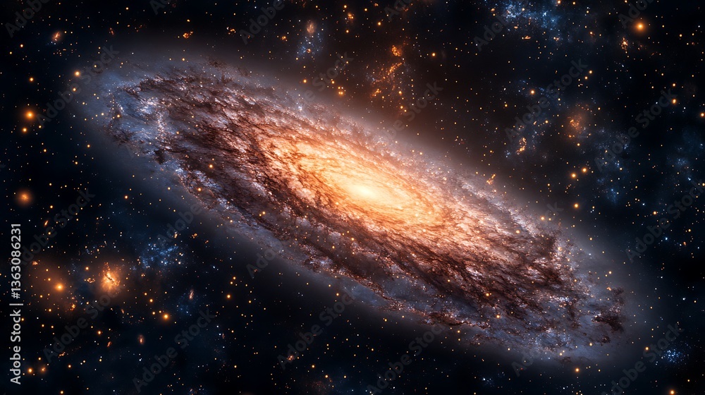 Fototapeta premium Stunning Spiral Galaxy with Glowing Core and Dazzling Cosmic Dust in Deep Space