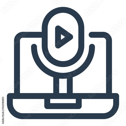 Podcast Video Recording with Laptop and Play Icon