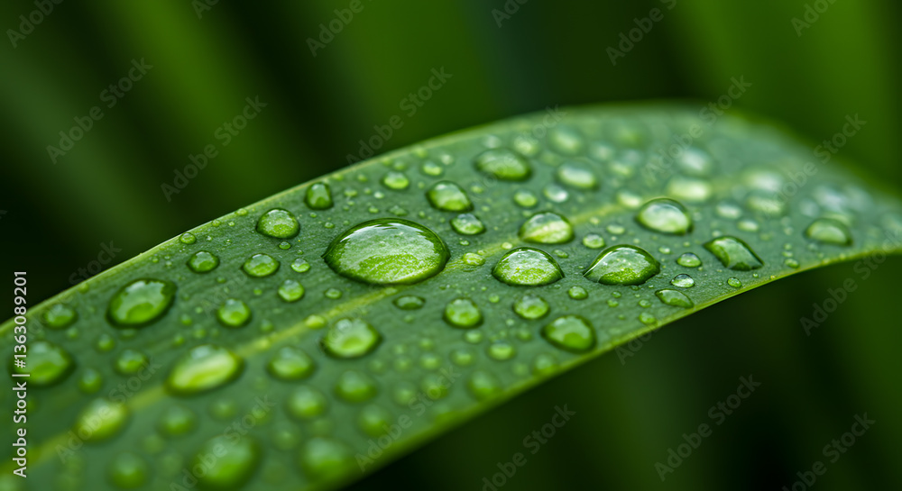 Refreshingly Clean: Dewdrops shimmer like jewels on a vibrant green leaf, a close-up view showcasing the intricate beauty of nature's delicate details and the cycle of life. Refreshingly Clean: Dewdrops shimmer like jewels on a vibrant green leaf, a close-up view showcasing the intricate beauty of nature's delicate details and the cycle of life.