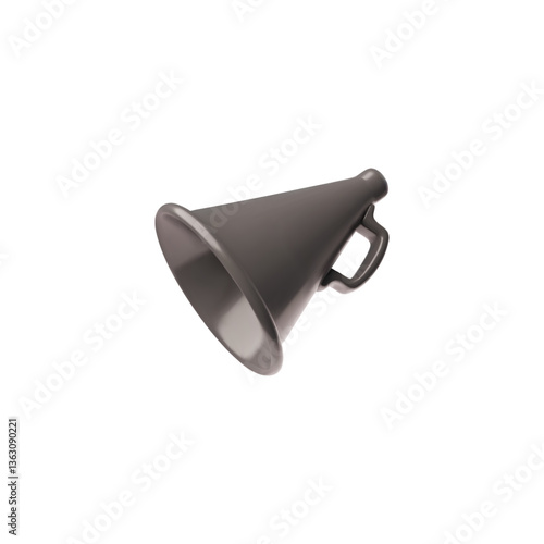 Vintage black megaphone 3D plastic cartoon style icon, realistic retro loudspeaker, bullhorn, sound horn for announcing
