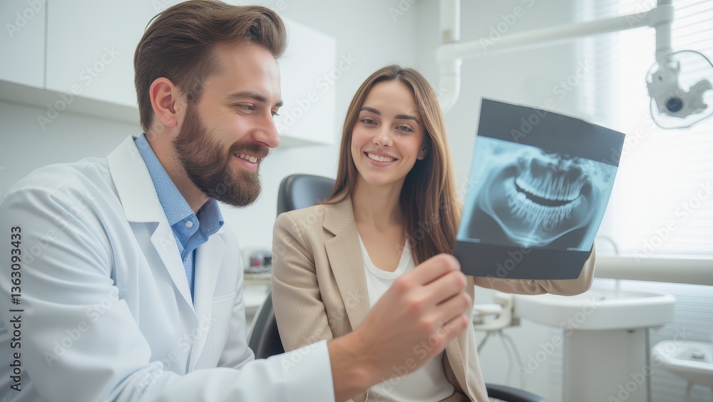 Fototapeta premium Dentist and Patient Reviewing Dental X-Ray Together
