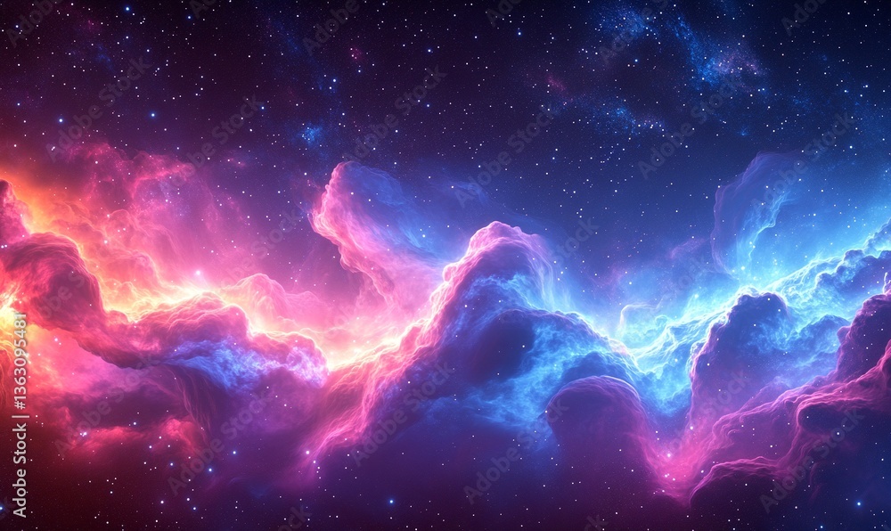 Obraz premium A breathtaking cosmic landscape of vibrant pink and blue nebulae, scattered with countless twinkling stars. A mesmerizing celestial scene.