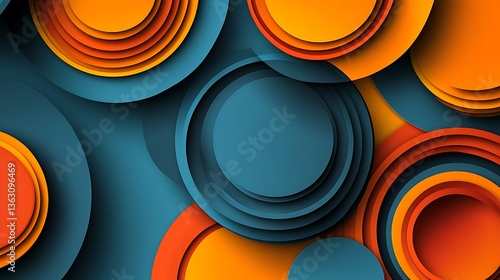Abstract layered circles with orange, and teal.