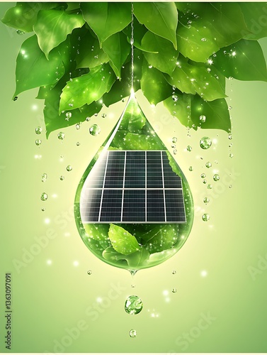 Water drop solar panel leaves nature