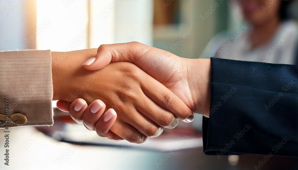 Obraz premium Business people shaking hands with a blurry background
