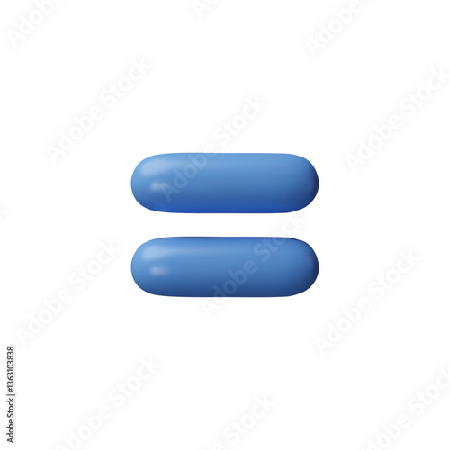 3D vector blue equal sign for equations and calculations. Mathematical icon.