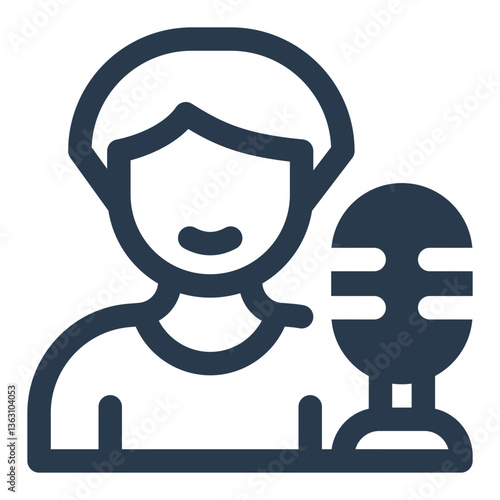 Podcaster Icon with Person and Recording Microphone