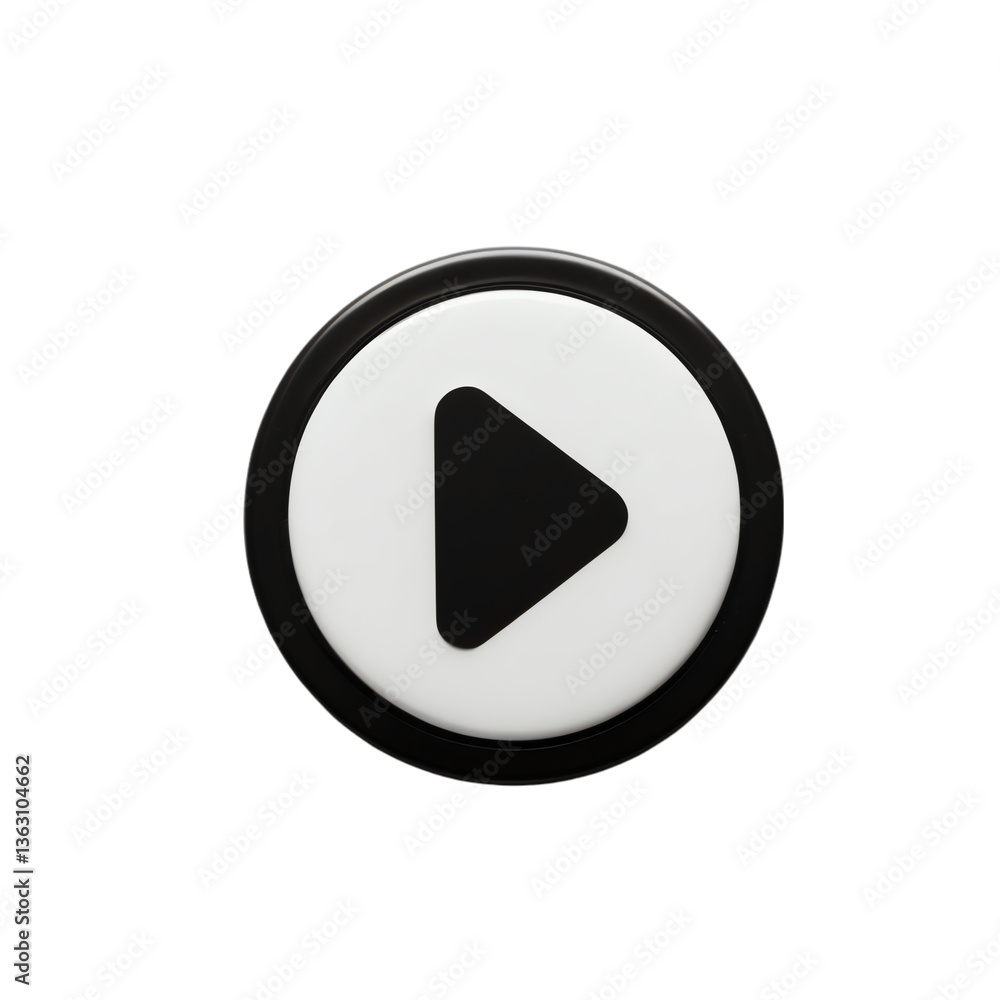 Circular Play Button with Black Triangle Icon Isolated on Transparent Background