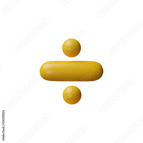 Divide Math operation 3D plastic style vector icon, mathematic yellow symbol, arithmetic calculation, formula mark