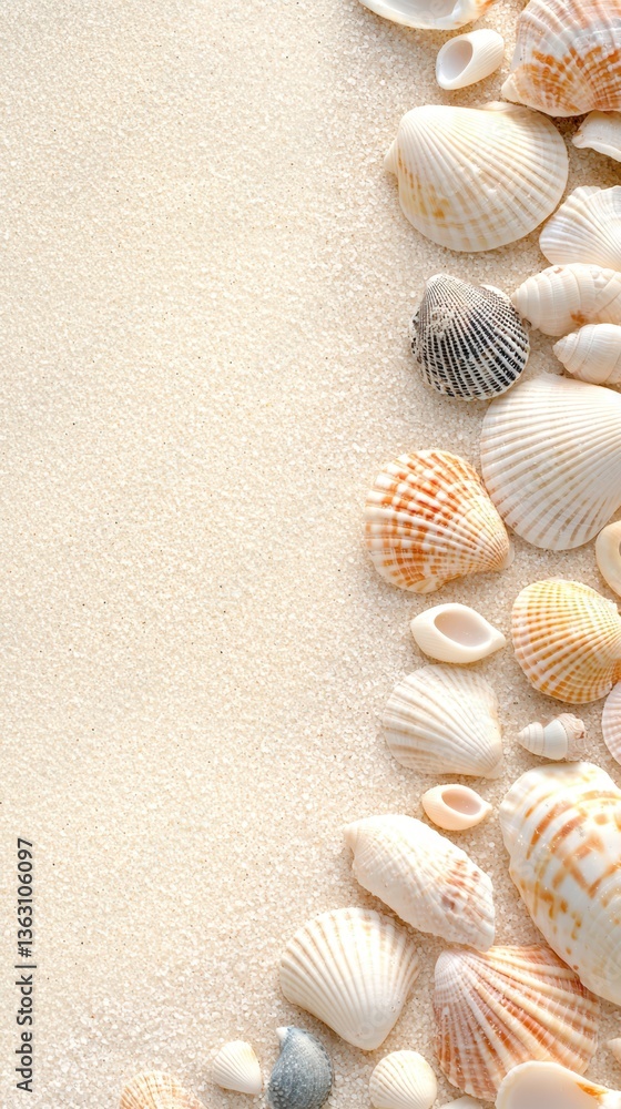 Seashells Embedded in Sand - A minimalist Vertical Shot with a Summer and Beach Theme Seashells Embedded in Sand - A minimalist Vertical Shot with a Summer and Beach Theme