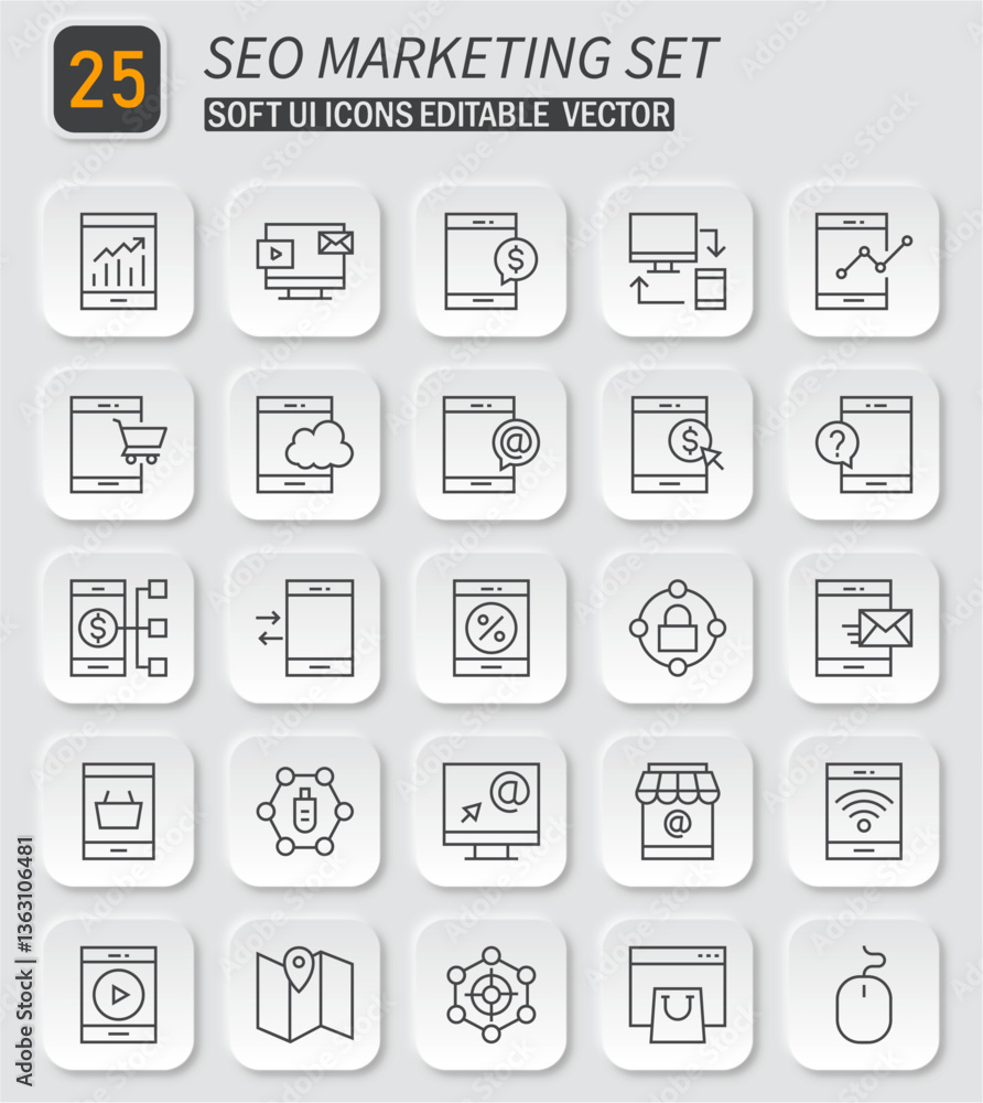 Complete Seo Marketing Outline Icon Set for Digital Business and Advertising Complete Seo Marketing Outline Icon Set for Digital Business and Advertising