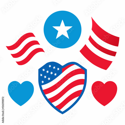 Classic waving American flag vector collection, great for 4th of July party invitations, holiday decorations, and banners.