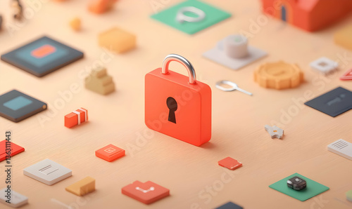 Digital Trust and Fraud Prevention Concept with Lock and Icons