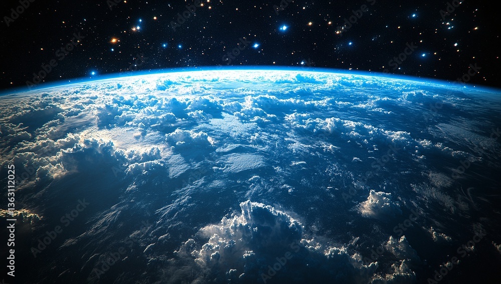 Obraz premium Breathtaking view of Earth from space, showcasing a stunning expanse of clouds and the dark vastness of space.