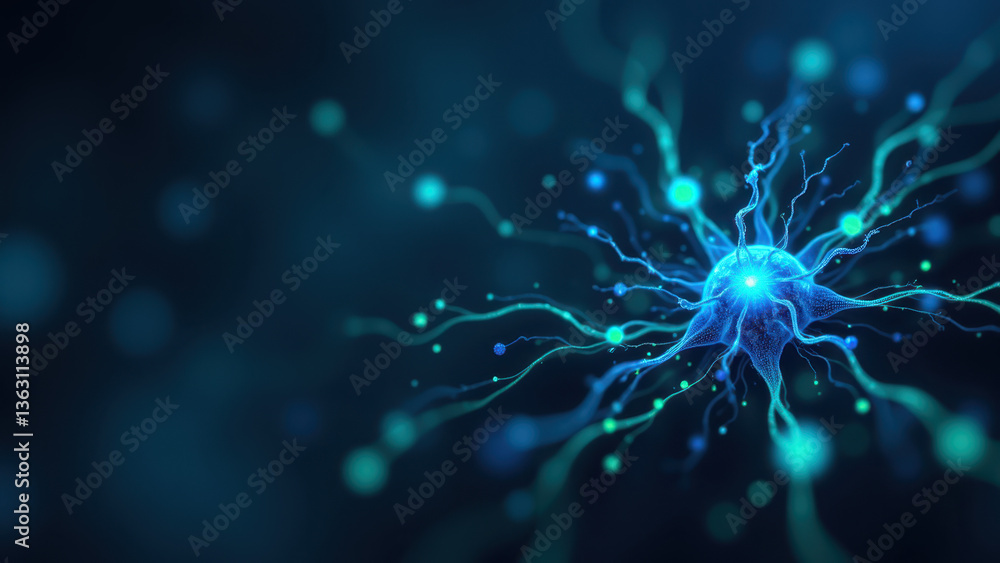 Fototapeta premium Magnesium Glycinate Supplement, Neurons with Dendrites, Neurotransmitters, Brain Health Image