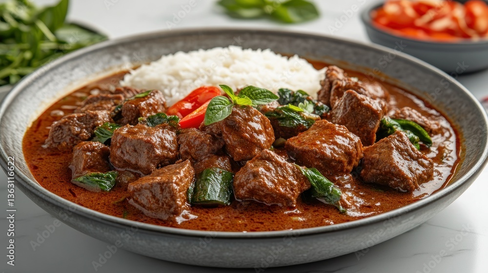 Beef curry with rice and spinach Beef curry with rice and spinach