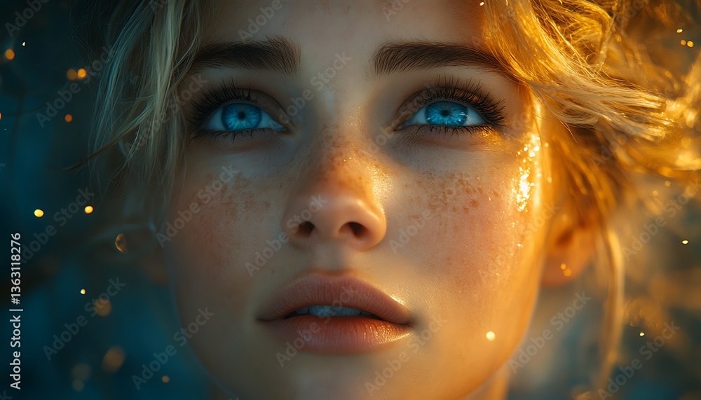 The beautiful and glowing portrait of a female person is visible The beautiful and glowing portrait of a female person is visible