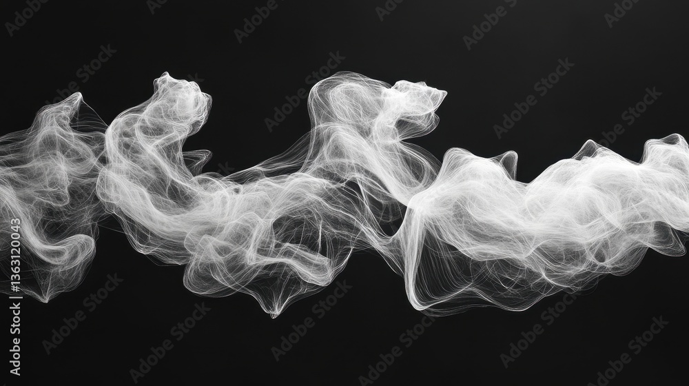 Fototapeta premium A wispy plume of smoke gracefully swirls against a deep black background, creating an ethereal contrast. The delicate tendrils of smoke dance and fade, evoking a sense of mystery and intrigue.