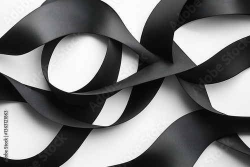 Wallpaper Mural Black ribbon elegantly lies on a white surface. Torontodigital.ca