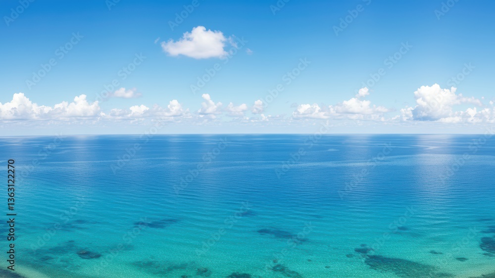 Fototapeta premium Tranquil ocean view with turquoise water and clear blue sky with clouds