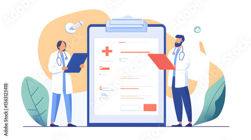 vector illustration of doctors and medical record