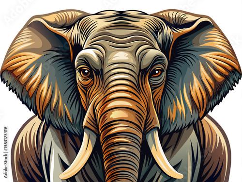 A highly detailed portrait of a majestic elephant, isolated on a white background