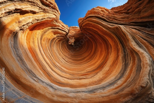 Swirling sandstone rock formation in desert canyon	