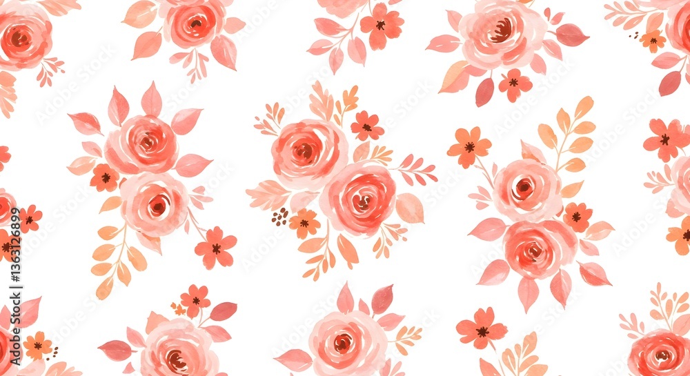 Fototapeta premium Seamless Watercolor Floral Pattern with Poppies and Roses, Vibrant Flower Pattern with Red Roses and Blue Accents, ai generated watercolor flowers clipart