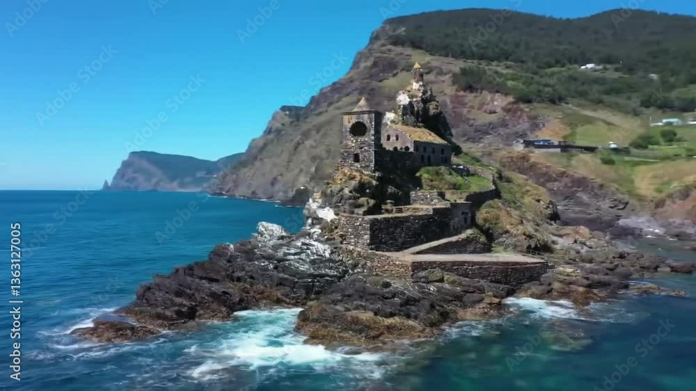 Coastal Fortress: A majestic fortress stands proudly on a rugged cliff edge overlooking a vast ocean, a testament to history and architectural grandeur. Coastal Fortress: A majestic fortress stands proudly on a rugged cliff edge overlooking a vast ocean, a testament to history and architectural grandeur.