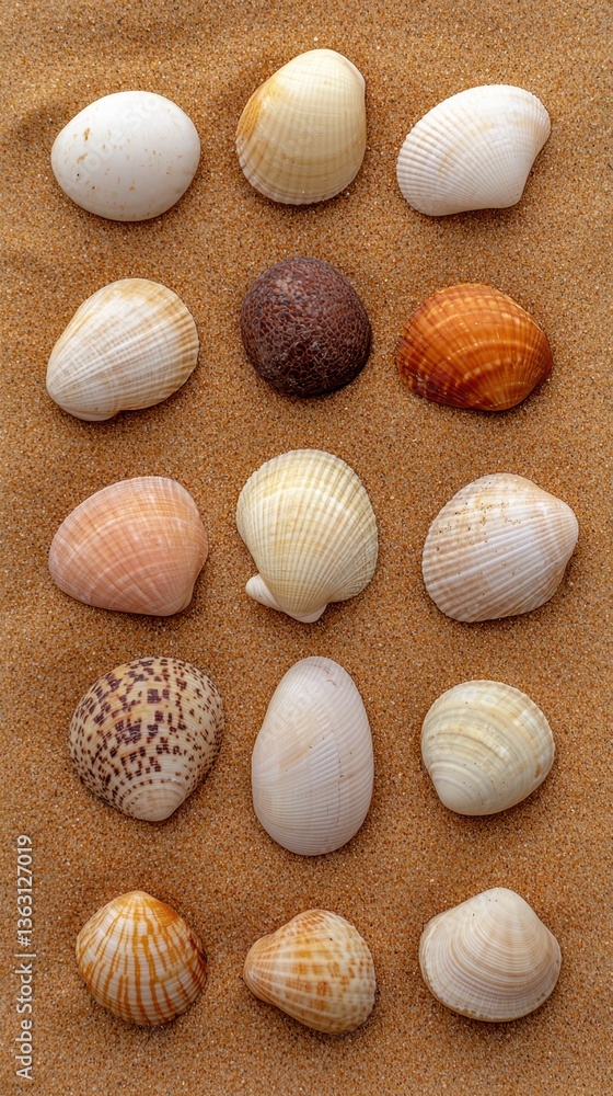 Small collection of pastel-colored seashells resting on a golden sandy beach, soft focus in the background.
Small collection of pastel-colored seashells resting on a golden sandy beach, soft focus in the background.