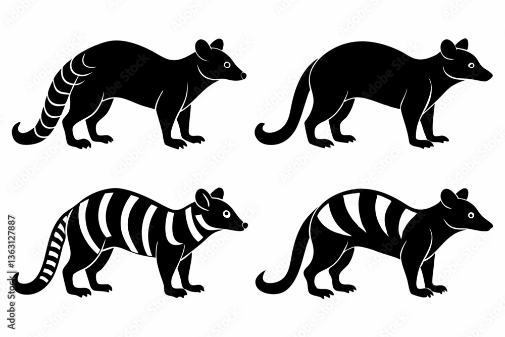 Banded palm civet icon set silhouette vector bundle Banded palm civet icon set silhouette vector bundle