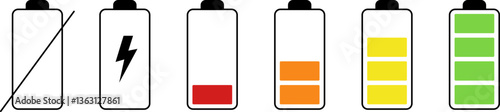 Battery life icon set, battery charge indicator. Battery charge level indicator. Battery Icon Set. Battery Charging And Power Level Symbol Collection. Isolated Vector Illustration