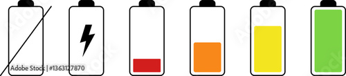 Battery life icon set, battery charge indicator. Battery charge level indicator. Battery Icon Set. Battery Charging And Power Level Symbol Collection. Isolated Vector Illustration