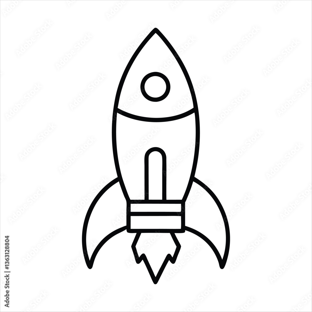 Rocket Ship Outline Simple Spacecraft Line Art Illustration White Background Rocket Ship Outline Simple Spacecraft Line Art Illustration White Background