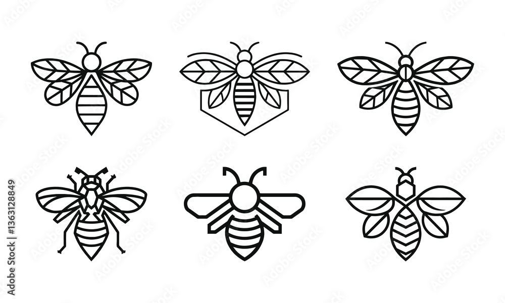 Minimalist Bee Icons | Geometric Line Art & Modern Designs Minimalist Bee Icons | Geometric Line Art & Modern Designs