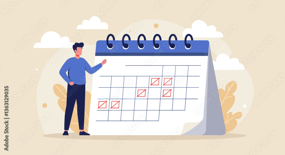 Man reviewing his schedule on a desk calendar. Man reviewing his schedule on a desk calendar.